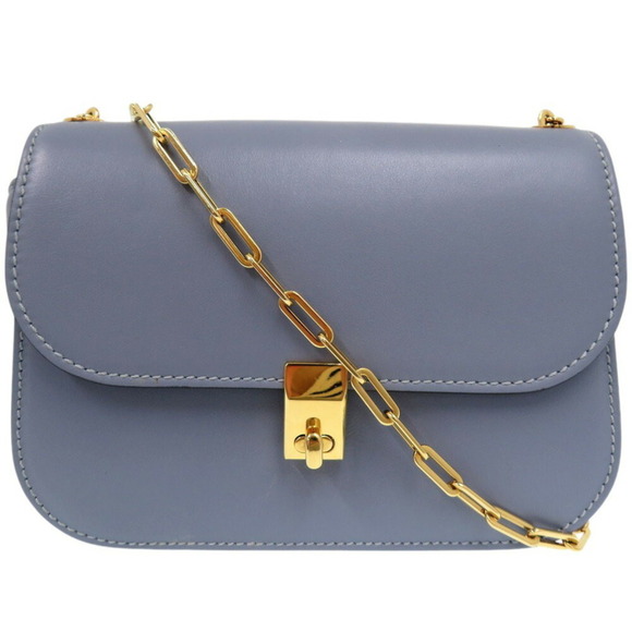 VALENTINO GARAVANI Chain Link Shoulder Bag Leather Light Blue - Picture 1 of 10